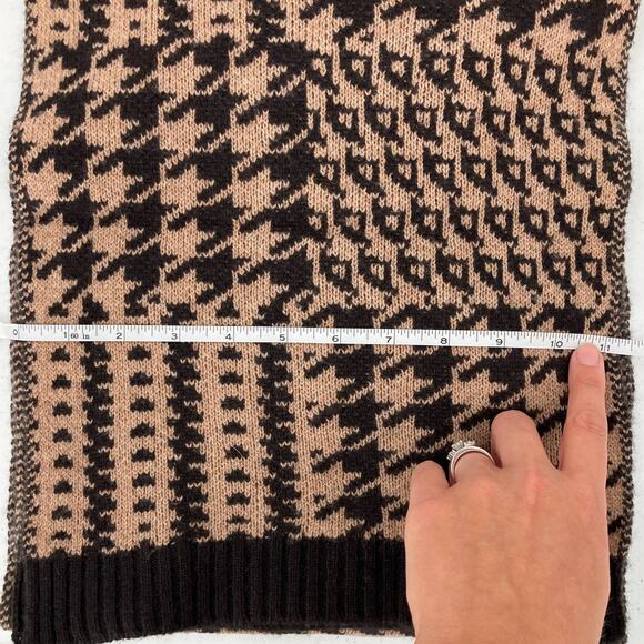 Allude Brown Tan Neutral Houndstooth Virgin Wool Cashmere Knit Rectangle Scarf - Picture 9 of 10